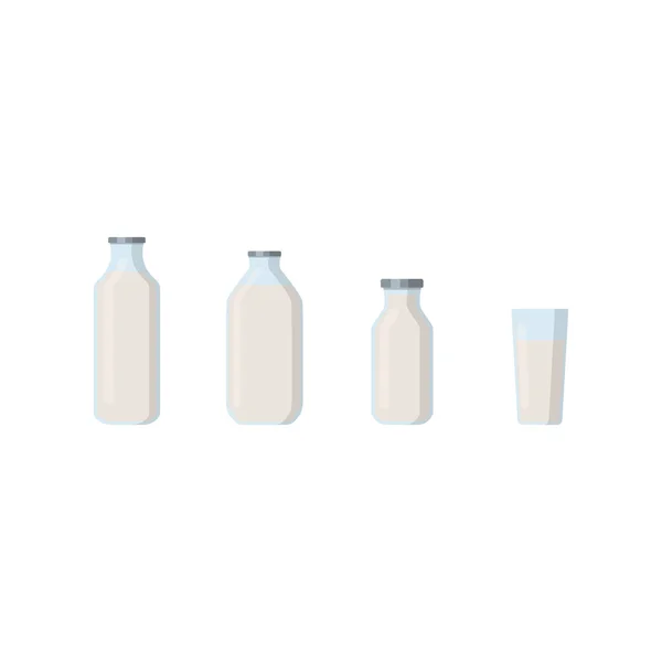 牛乳のフラットベクトルイラストセット、異なるガラス瓶のケフィア。白地に隔離された. — ストックベクタ