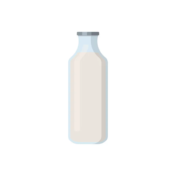 Flache Vektordarstellung der Milch, in altmodischer Glasflasche. Isoliert auf weißem Hintergrund. — Stockvektor
