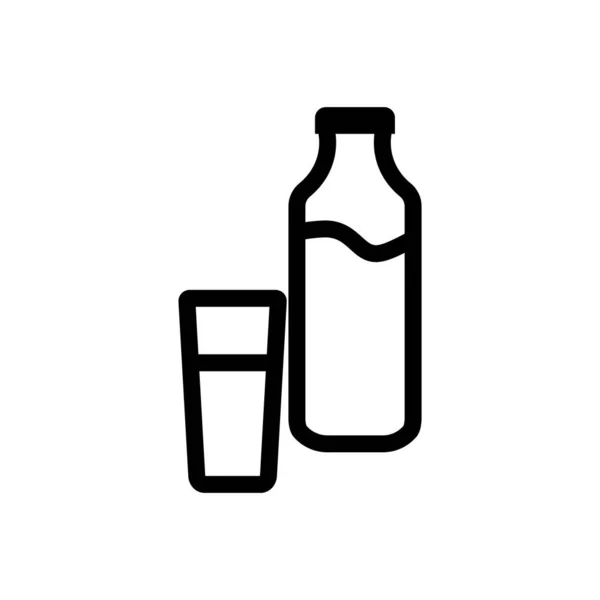 Icon vetor ilustração de leite, kefir em garrafa de vidro à moda antiga e vidro de leite. Isolado sobre fundo branco. — Vetor de Stock