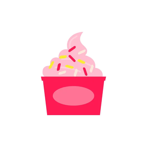 Ilustração vetorial plana de xícara de papel com morango, framboesa macia servir sorvete ou gelato ou iogurte congelado na cor rosa. Isolado sobre fundo branco. —  Vetores de Stock