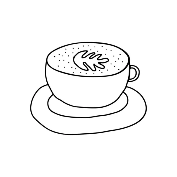 Dibujado Mano Doodle Vector Ilustración Deliciosa Taza Caliente Capuchino Aislado — Vector de stock