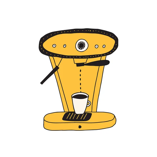Dibujado Mano Doodle Vector Ilustración Electrodomésticos Cafetera Espresso Con Espuma — Vector de stock