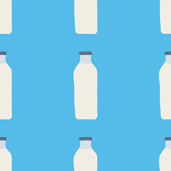Безшовний Візерунок Молочних Пляшок Стилі Каракулі Векторна Ілюстрація Синьому Фоні — стоковий вектор