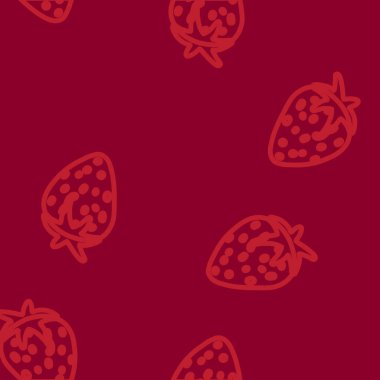 Çileğin soyut çizim tarzında el çizimi vektör çizimi. Duvar kağıdı, tekstil, kumaş, ambalaj kağıdı ve sonsuz arkaplan için kusursuz desen.