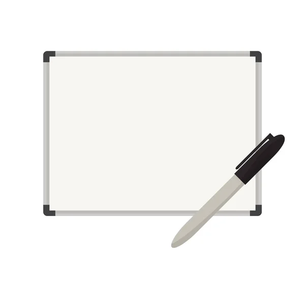 Flat vector illustration of school classroom whiteboard with black marker. Isolated on white background — Stock Vector