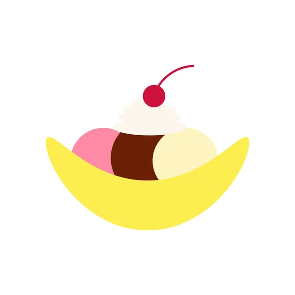 Ilustração Vetorial Plana Sorvete Banana Split Com Chantilly Cereja Cores —  Vetores de Stock