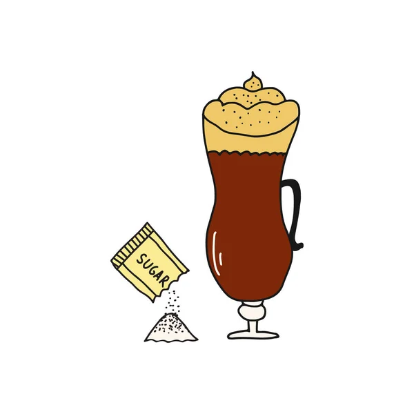 Dibujado Mano Doodle Vector Ilustración Deliciosa Taza Caliente Capuchino Con — Vector de stock