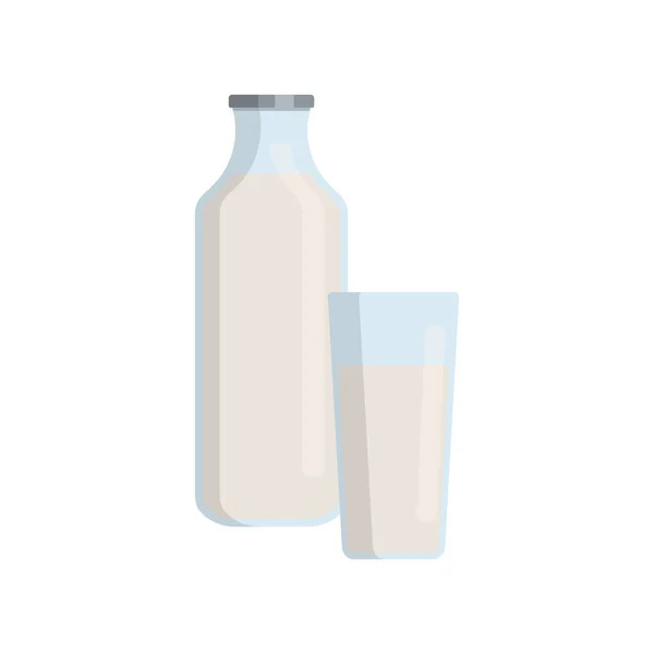 牛乳のフラットベクトルイラストセット 昔ながらのガラス瓶や牛乳のガラスでケフィア 白地に隔離された — ストックベクタ