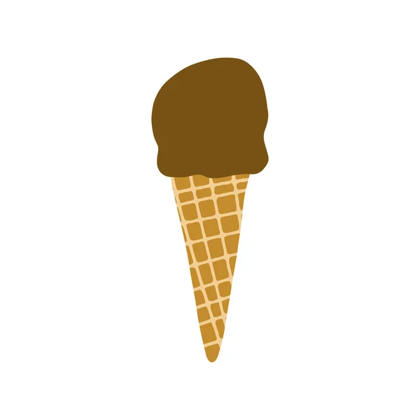 Illustrazione Disegnata Mano Cono Cialde Con Pallina Gelato Cioccolato Gelato — Vettoriale Stock