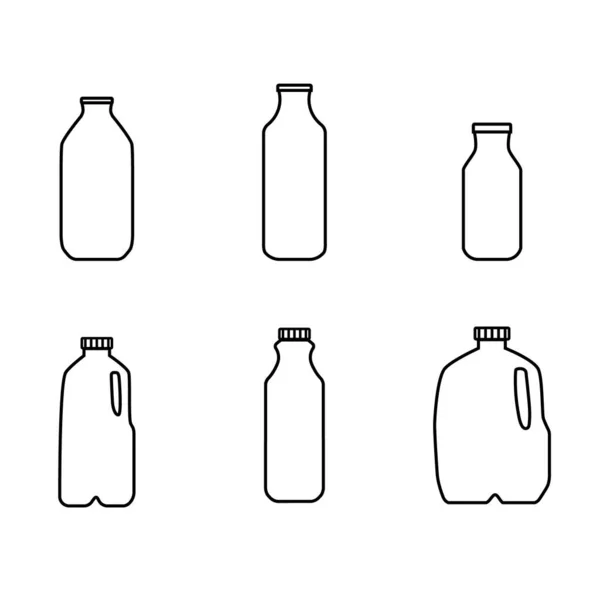 Ikon Vektor Illustration Uppsättning Mjölk Kefir Olika Plastförpackningar Och Flaskor — Stock vektor
