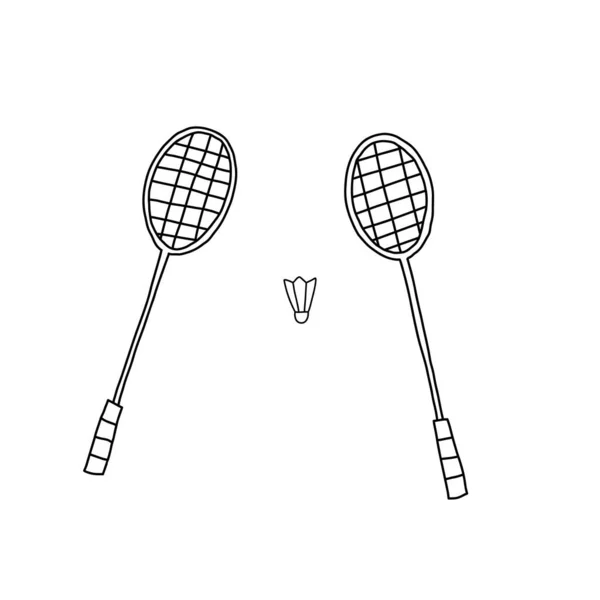 Hand Drawn Vector Illustration Two Crossed Badminton Racquets Rackets Shuttlecock — Stock Vector