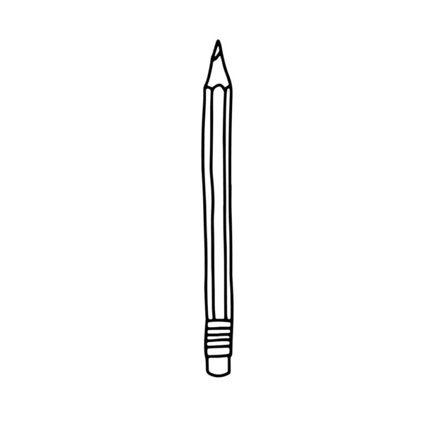Handgezeichnete Doodle Skizze Vektorillustration Des Bleistifts Mit Radiergummi Schwarz Isoliert — Stockvektor