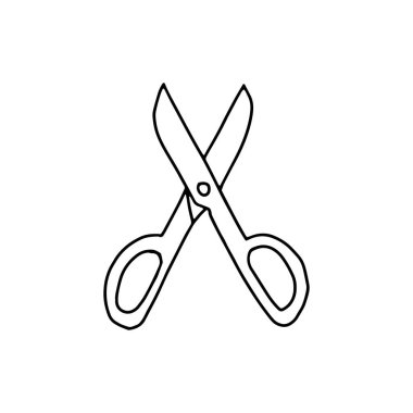 Elle çizilmiş makas tasviri tasviri. Siyah, beyaz arkaplanda izole