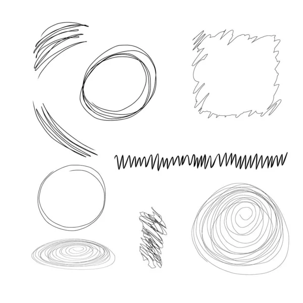 Σύνολο έγχρωμων διανυσματικών εικονογραφήσεων αφηρημένων χειροποίητων τετράγωνων υφών για υπόβαθρα και σχεδιαστικά στοιχεία. Γραμμές, τελείες, μουτζούρες, κύματα, κύκλοι. Απομονωμένα σε λευκό φόντο. — Διανυσματικό Αρχείο