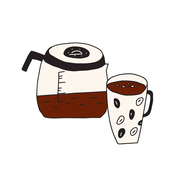 Ilustración Garabato Dibujado Mano Olla Café Tradicional Para Elaboración Café — Vector de stock