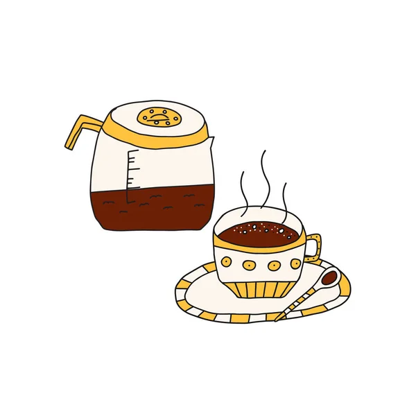 Ręcznie Rysowane Doodle Ilustracji Tradycyjnego Dzbanka Parzenia Gorącej Kawy Izolacja — Wektor stockowy