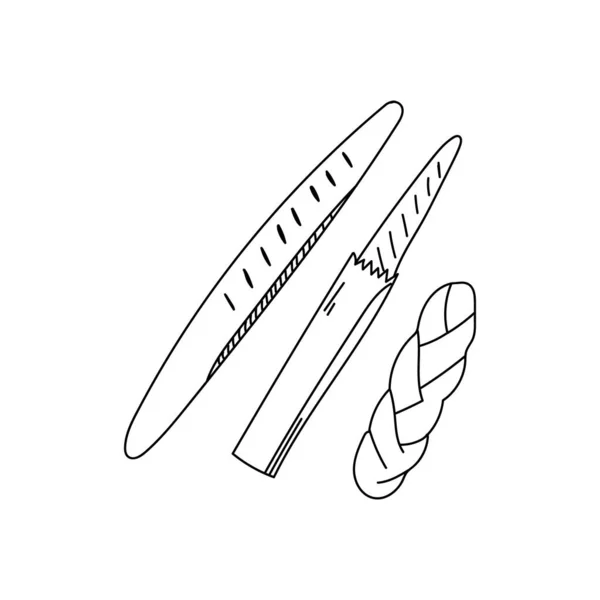 Handritad Vektor Illustration Diverse Bröd Fransk Baguette Panerad Limpa Skiva — Stock vektor