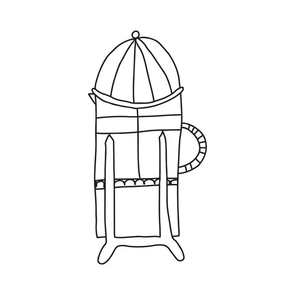 Hand drawn doodle cartoon black and white vector illustration of French press coffee pot used for brewing coffee or hot tea. Isolated on white background. — Stock Vector