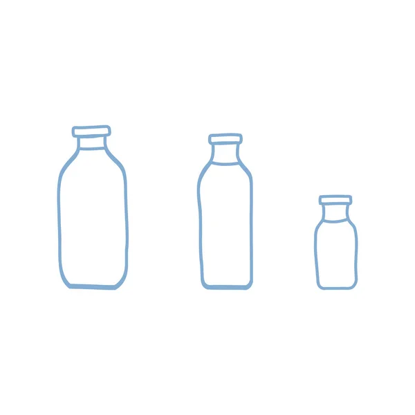 Dibujado a mano doodle línea vector ilustración conjunto de leche, kéfir en diferentes botellas de vidrio. Aislado sobre fondo blanco. — Archivo Imágenes Vectoriales