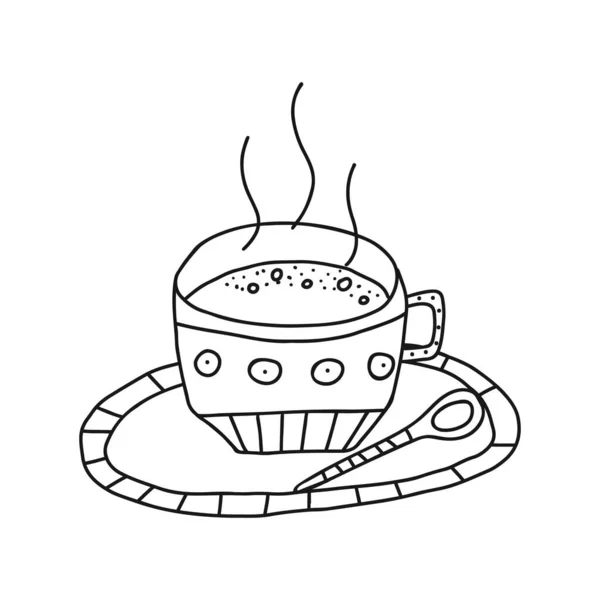 紅茶のおいしいホットカップの手描きドアベクトルイラスト。白地に隔離された. — ストックベクタ
