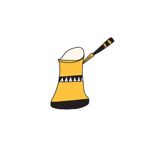 Dibujado a mano doodle vector ilustración de la tradicional olla de café turco para la elaboración de café caliente. Aislado sobre fondo blanco. — Archivo Imágenes Vectoriales