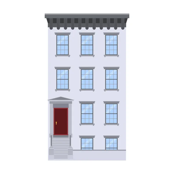 Ilustración de vector plano de walk-up edificio de apartamentos residenciales, casa de ladrillo. Aislado sobre fondo blanco. — Vector de stock