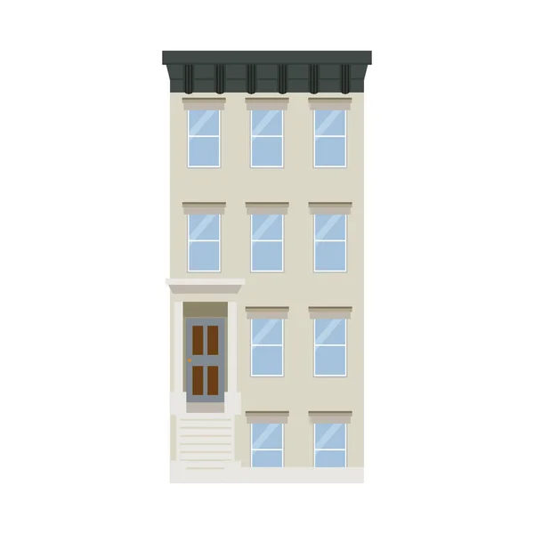 Ilustração vetorial plana do prédio residencial walk-up, casa de tijolos. Isolado sobre fundo branco. —  Vetores de Stock