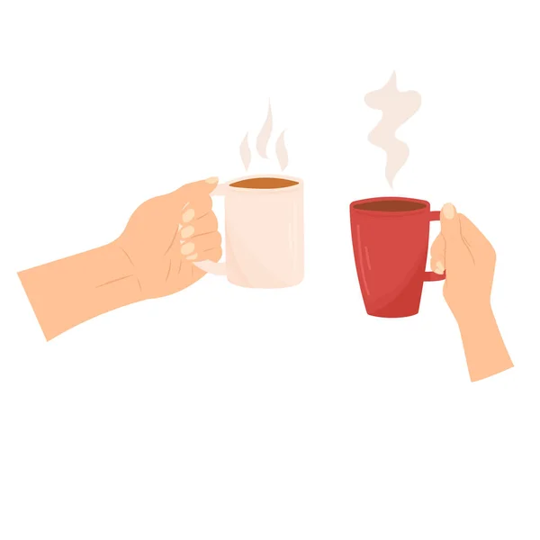 Desenho Mão Cores Ilustração Vetorial Mãos Segurando Canecas Café Com — Vetor de Stock