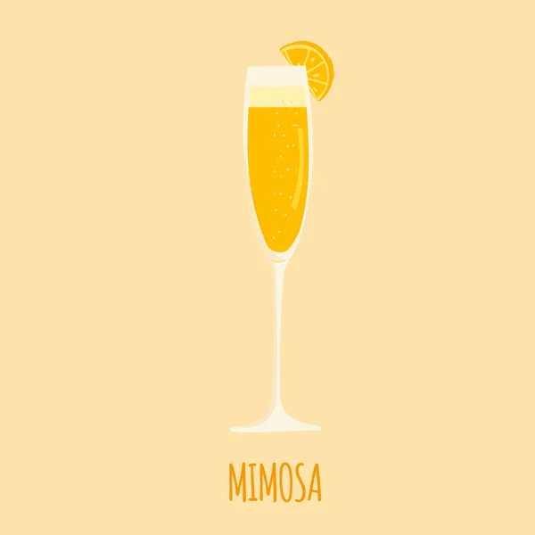 Kézzel rajzolt vektor illusztráció fuvola üveg Mimosa koktél pezsgővel és narancslével. Fehér alapon elszigetelve. — Stock Vector