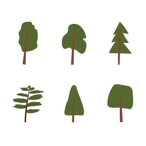 Dibujado a mano ilustración vectorial de dibujos animados de verano naturaleza parque paisaje elementos de fondo con árboles verdes. — Vector de stock