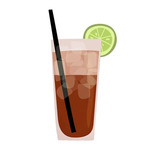 Vetor desenhado à mão ilustração de longas ilhas de chá gelado ou bebidas alcoólicas cuba libre. Isolado sobre fundo branco. — Vetor de Stock