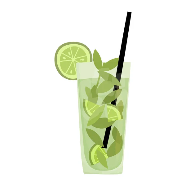 Illustration vectorielle dessinée à la main du cocktail Mojito aux feuilles de menthe. Isolé sur fond blanc. — Image vectorielle