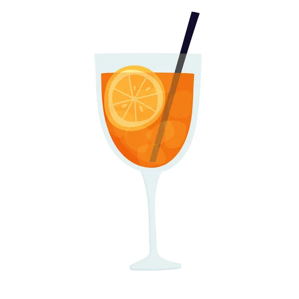 Kézzel rajzolt vektor illusztrációja Aperol spritz koktél üveg jég és szalma. Fehér alapon elszigetelve. — Stock Vector