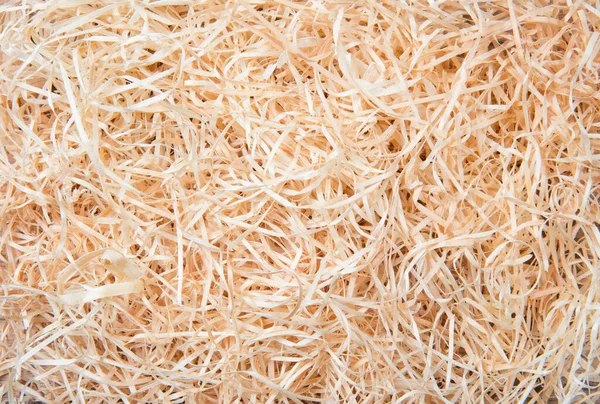 Top View Natural Color Shredded Wood Excelsior Filling Box Sending — Stock Photo, Image