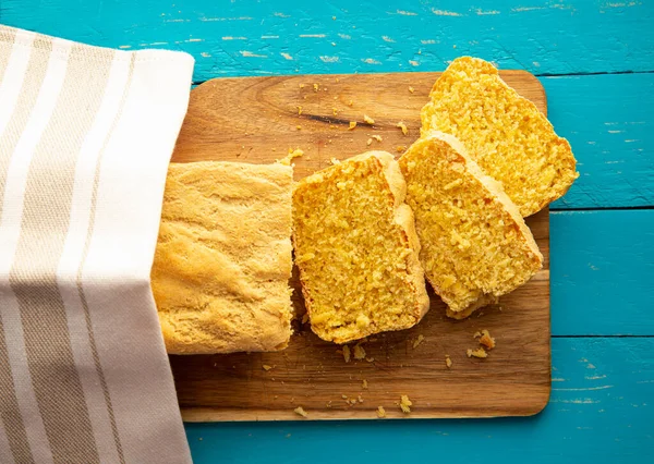 Кукурузный Хлеб Хлеб Содержащий Кукурузную Муку Кукурузу Красивый Домашний Желтый — стоковое фото