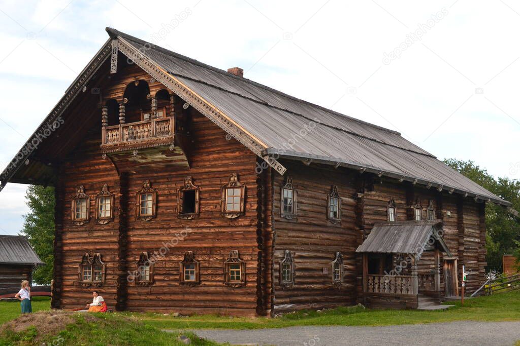 Traditional wooden village house on the Kizhi island, Karelia