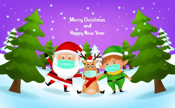 Mutlu Noeller ve yeni yılınız kutlu olsun. Noel Baba, Elf ve Vektör Riandeer ile Mutlu Noeller..