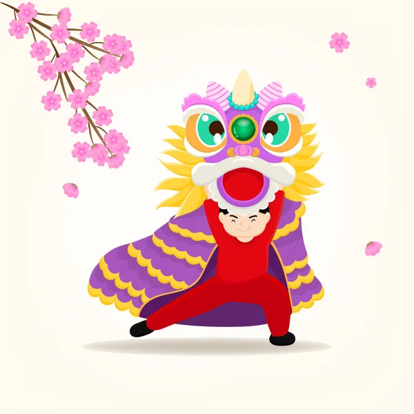 Danse Lion Salutation Pour Bonne Année Chinoise — Image vectorielle