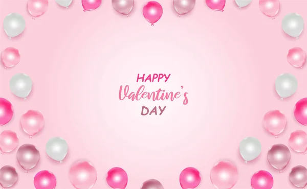 Miłość Walentynki Pocztówka Różowy Biały Balon Różowy Kolor Wektora — Wektor stockowy
