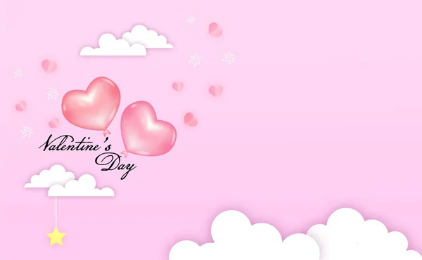 Love Valentines Day Postcard Pink White Mini Heart Ballon Heart — 스톡 벡터