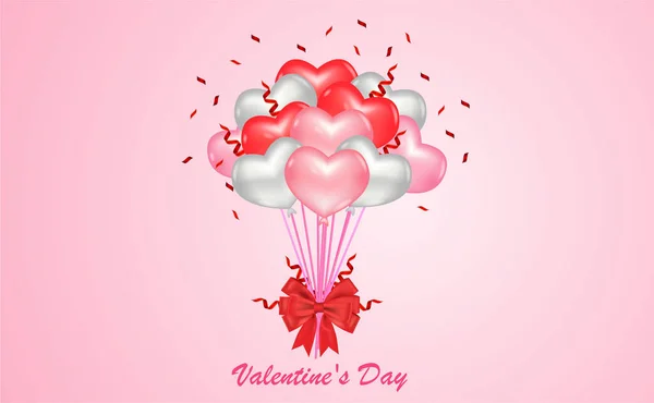 Love Valentines Day Postcard Pink Red White Ballon Pink Color — 스톡 벡터