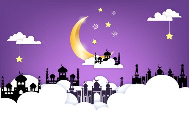 Ramazan Kareem vektörünü kutlayan Mübarek bayram bayrak, poster, arkaplan için İslam festivali diliyor