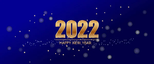 2022ベクトルの豪華な金のテキストとスターと青の背景に新年 — ストックベクタ