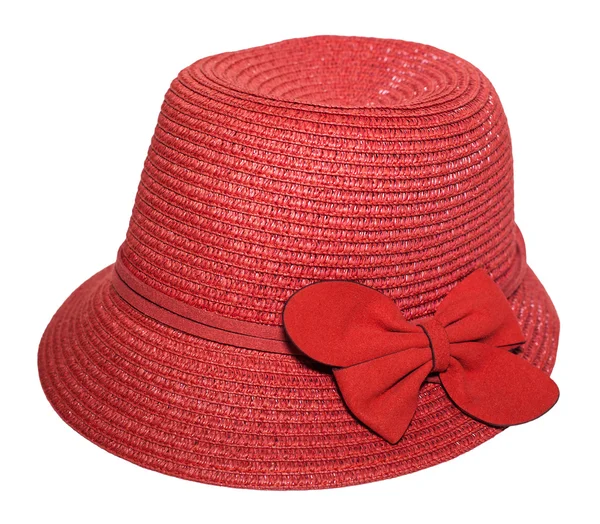 Κόκκινο καπέλο με τόξο για κυρίες σε λευκό φόντο — Φωτογραφία Αρχείου