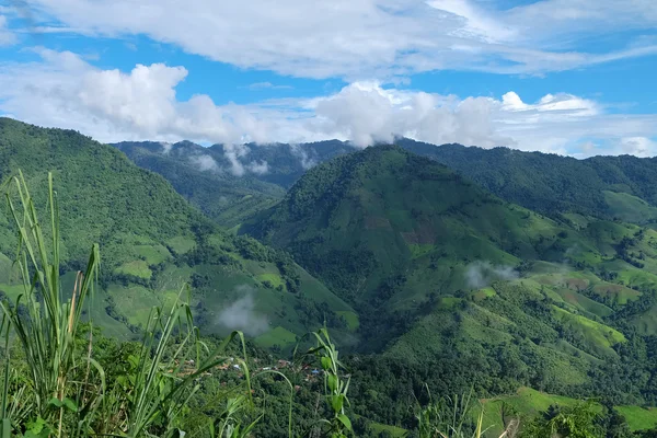 Yeşil tepe ve mavi gökyüzü görünümü