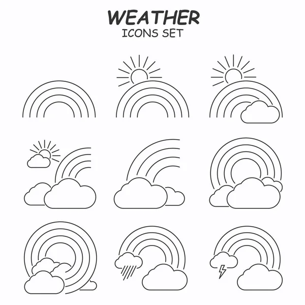 Weather Thin Line Icons Set White Background Rainbow Main Symbol — Stock Vector