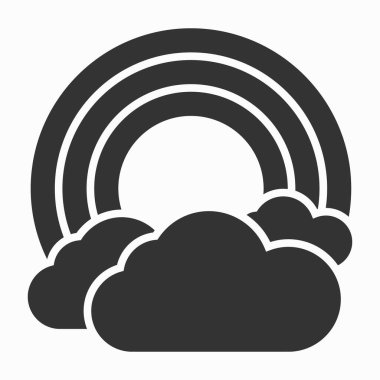 Beyaz arkaplanda hava durumu simgesi. Gökkuşağı ana sembol. İşaret bulutları, bulutlu semboller.