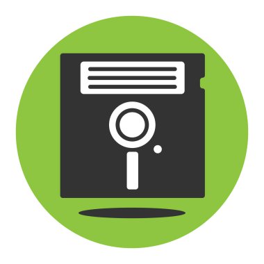 Yeşil arkaplanda Retro 5,25 'disket simgesi. Gölgeli düz piktogramın vektör çizimi.