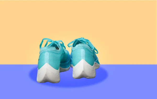 Teal Aqua Running Shoes Isolated Blue Background Side View — Stockfoto