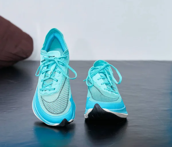 Bangkok Thailand Feb 2021 Teal Aqua Nike Running Shoes Front — Stockfoto